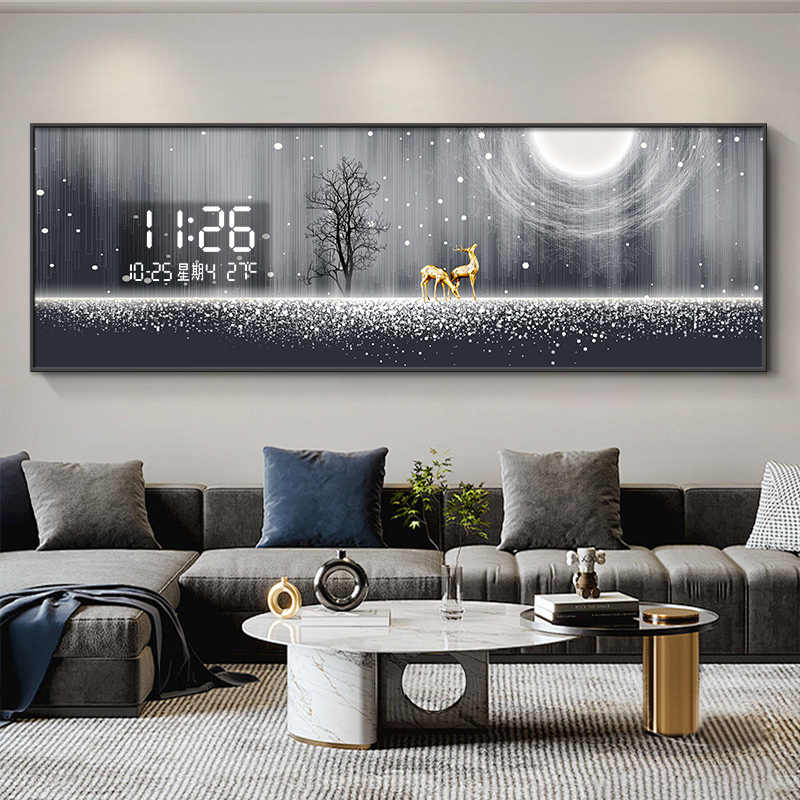 Luxury Lifestyle Background - xx-ライトラグジュアリーエルクリビングルーム装飾画電子時計ソファ背景壁掛け絵画ライト壁画