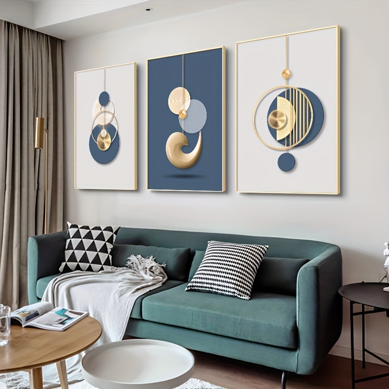 3 個のモダンなウォールアート絵画ゴールデンブルーポスター高 - Luxury Lifestyle Furniture のレビューと価格