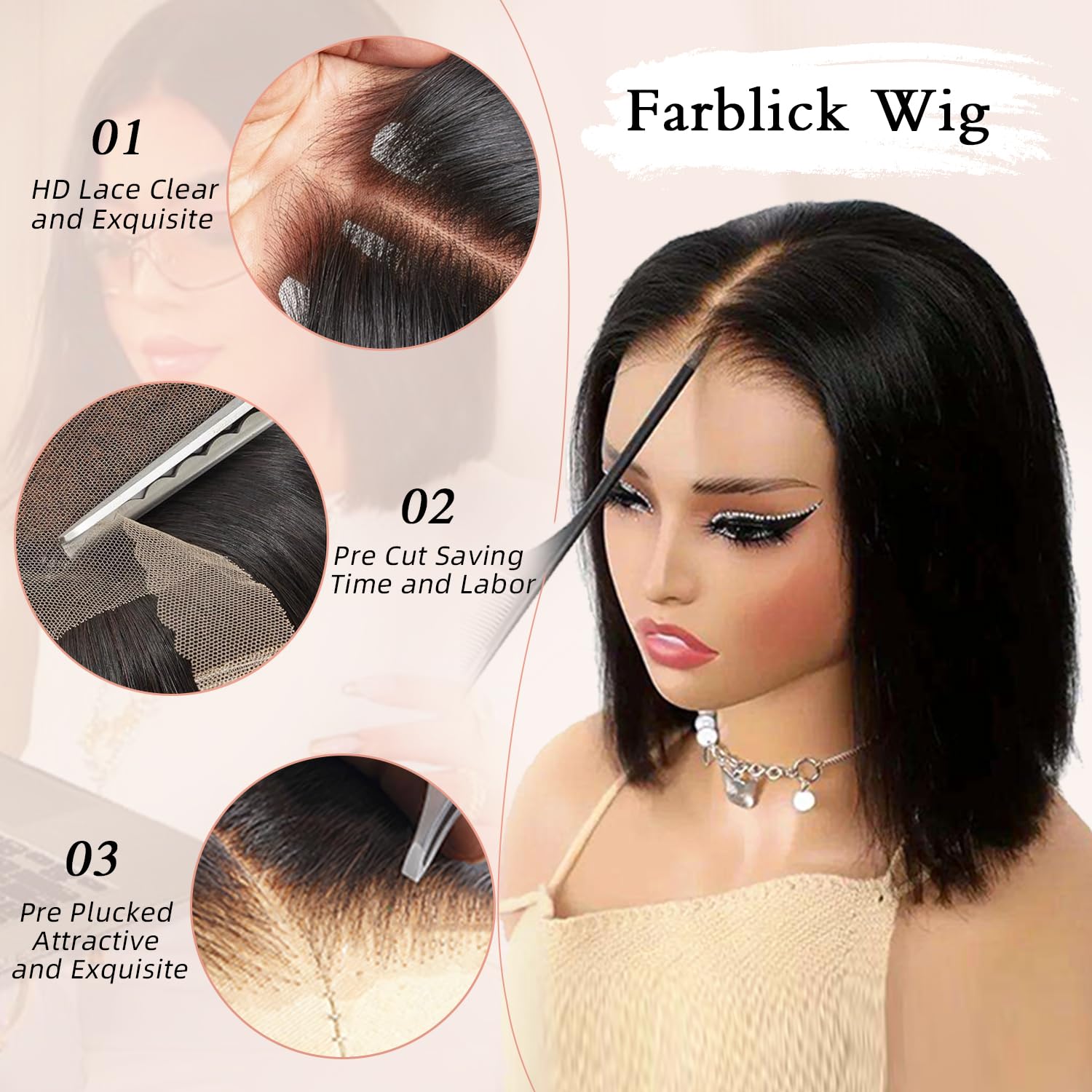 スマイルガール 5x5 HDレース ショートボブウィッグ 人 - Luxury Lifestyle Hair のレビューと価格