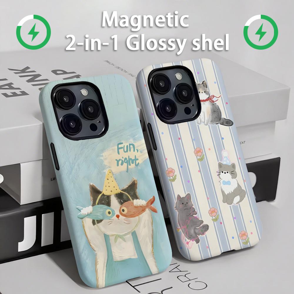 かわいい猫と犬のスマホケース マグネット式 2-in-1 光 - Apple Iphone 16 のレビューと価格
